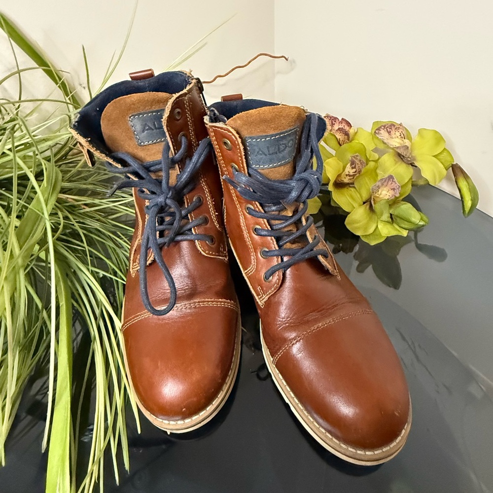 Aldo Brown Leather Lace-Up Boots